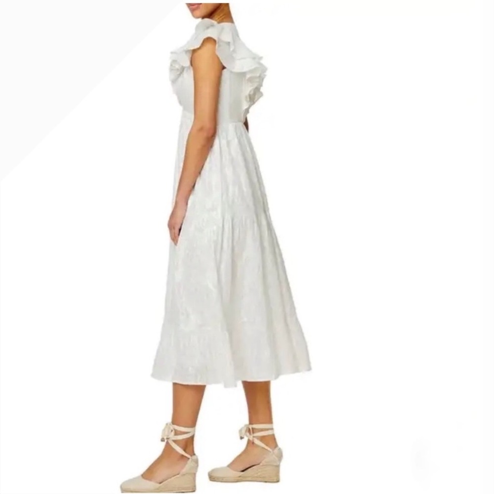 Roller Rabbit Anse White Silvery Lurex Paisley Tiered Ruffle Midi Dress  Small‎ - Picture 3 of 8